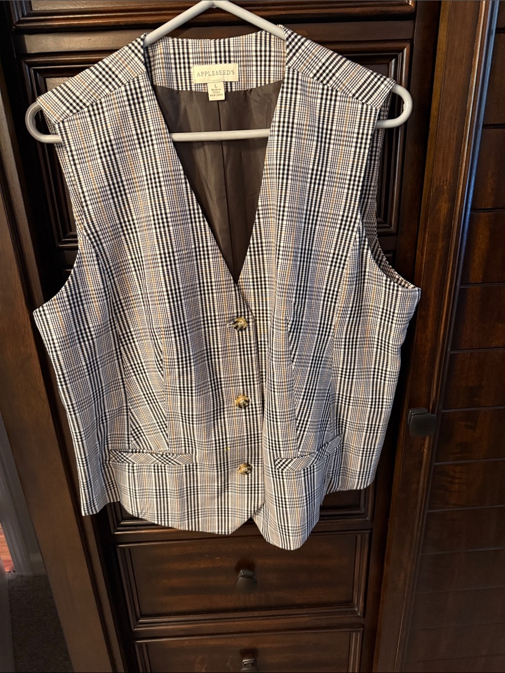 Appleseed's Plaid Button-Front Vest in Brown and Black